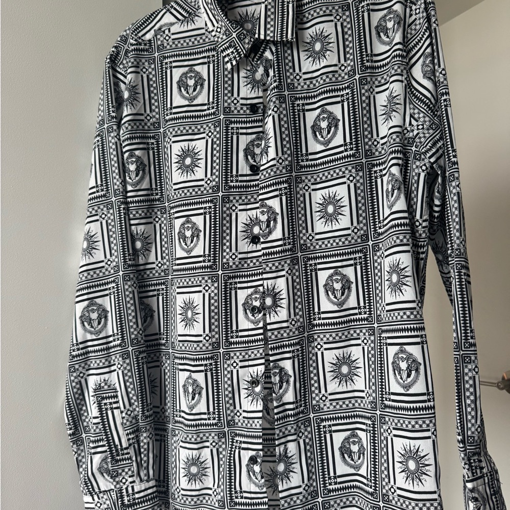 ASOS Black and White Casual Button Down Shirt with Artistic Pattern